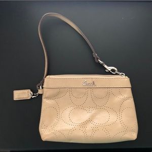 Coach Tan Perforated Wristlet